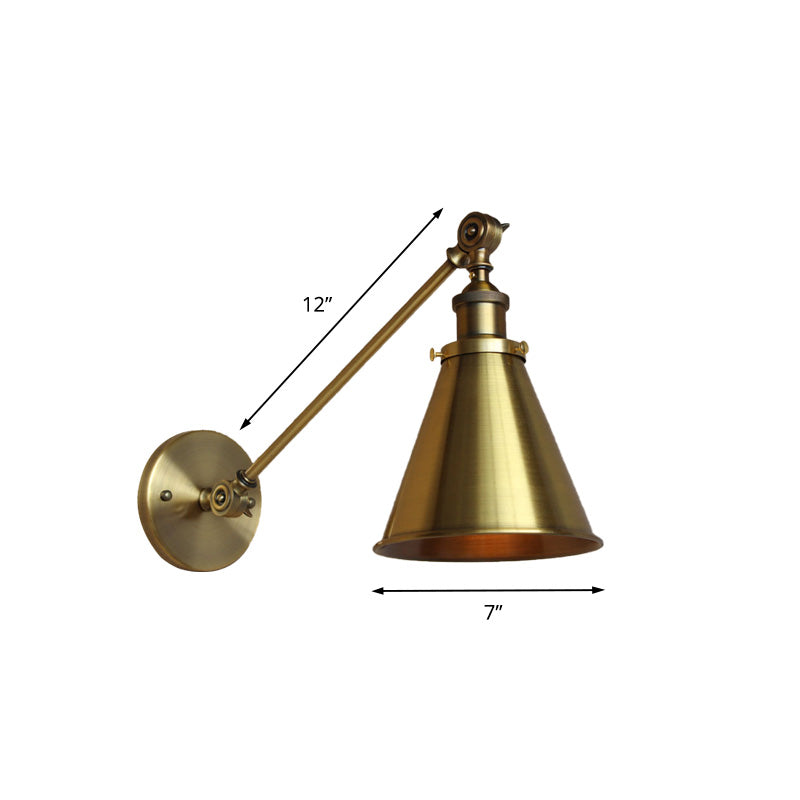 Frendorf | 1 Licht Wandlampe mit Tapse Schatten Metallic Vintage Innen Wandbeleuchtung in Messing, 8"/12" Dia