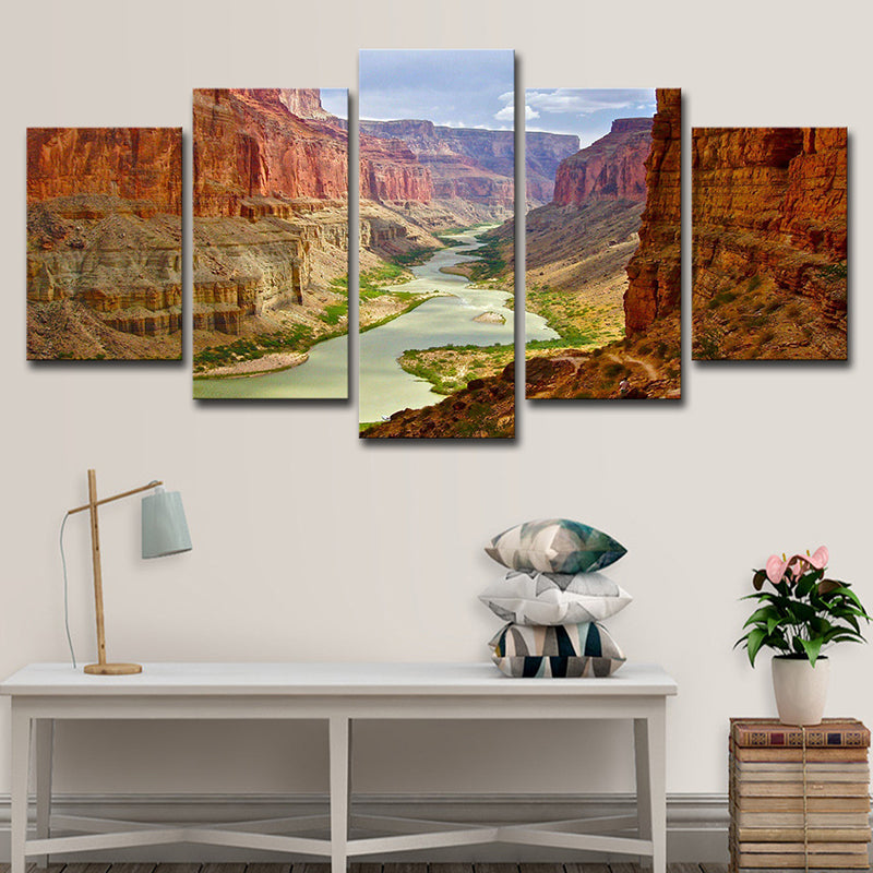 Braunes Grand Canyon Leinwand Landschaft Modern Mehrteilige Wandkunst für das Wohnzimmer