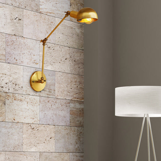 Frendorf | Metalen Swing Arm Wandverlichting met Komkap Vintage Stijl 1 Licht Studie Kamer Wandlamp in Messing