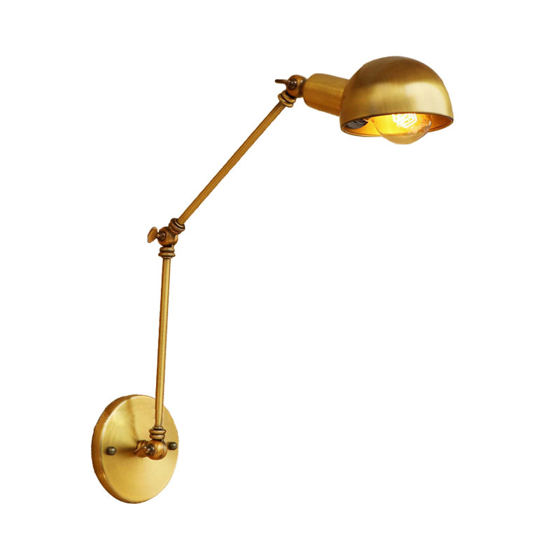Frendorf | Metalen Swing Arm Wandverlichting met Komkap Vintage Stijl 1 Licht Studie Kamer Wandlamp in Messing