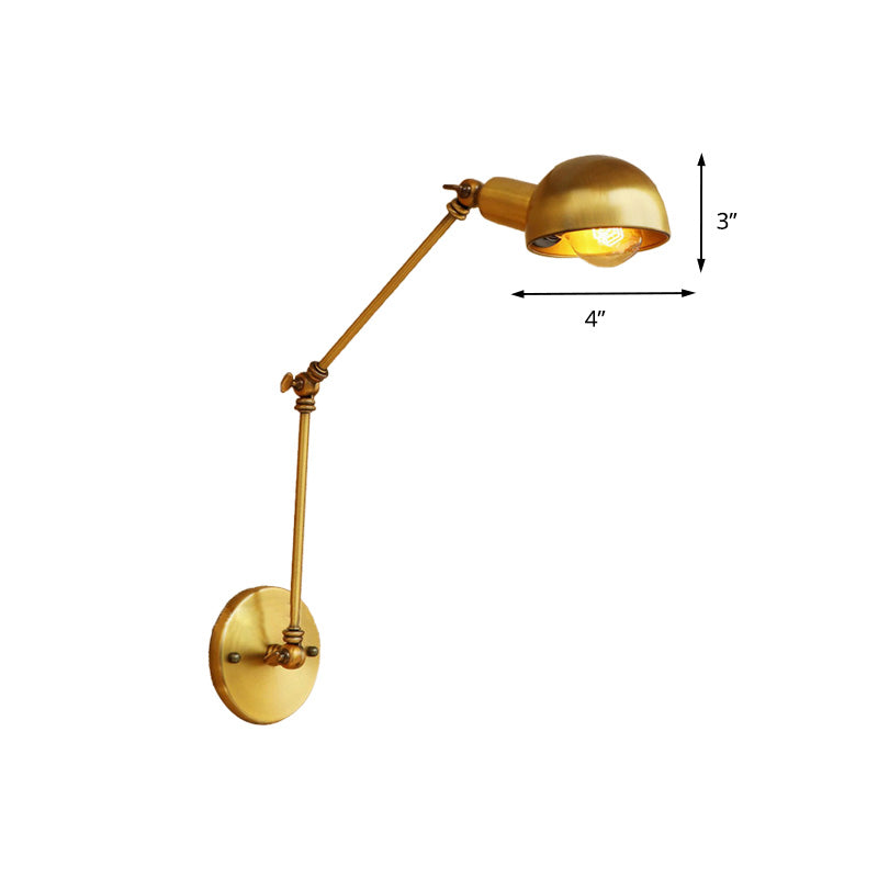 Frendorf | Metalen Swing Arm Wandverlichting met Komkap Vintage Stijl 1 Licht Studie Kamer Wandlamp in Messing