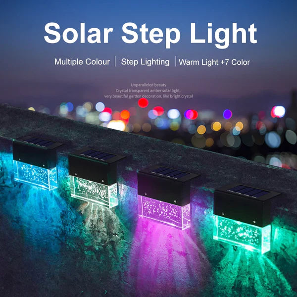 Solar Deck Lights 4er Set, Solar Stufenlichter Außen, Warmweiß/Farbwechselnde Solarzaunleuchte für Terrasse Garten Hof