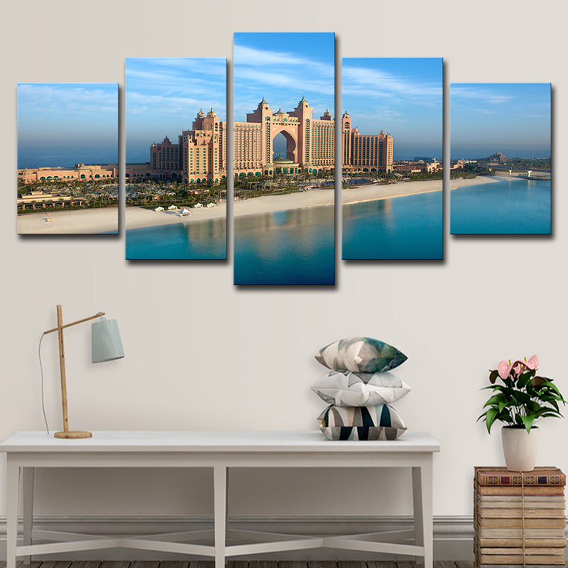 Frendorf | Zeitgenössisches Emirates City Hotel Leinwand Blau Mehrteiliges Wandkunst für Schlafzimmer