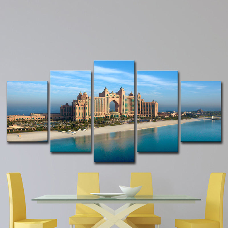 Frendorf | Zeitgenössisches Emirates City Hotel Leinwand Blau Mehrteiliges Wandkunst für Schlafzimmer
