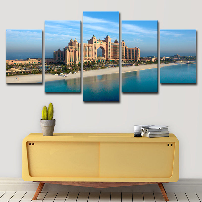 Frendorf | Zeitgenössisches Emirates City Hotel Leinwand Blau Mehrteiliges Wandkunst für Schlafzimmer