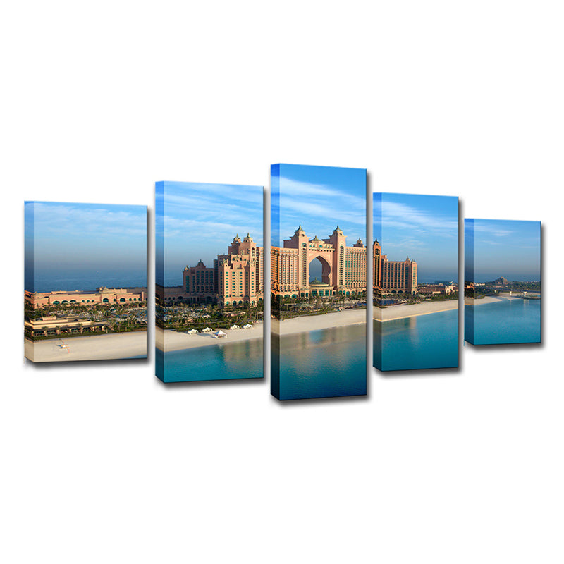 Frendorf | Zeitgenössisches Emirates City Hotel Leinwand Blau Mehrteiliges Wandkunst für Schlafzimmer