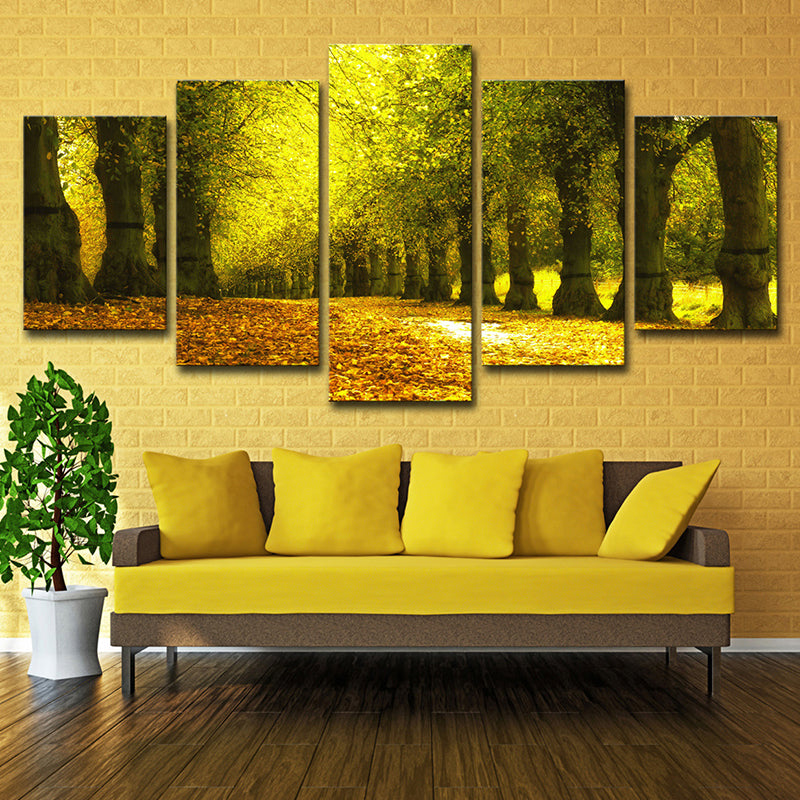 Frendorf | Herfstlandschap Wanddecoratie Modern Mooi Parkpad Bedekt met Vallen Bladeren Canvas in Groen