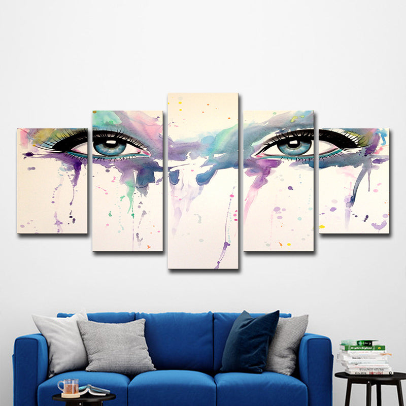Frendorf | Dames Ogen Aquarel Canvas Print Moderne Multi-Stuk Meisjes Slaapkamer Wanddecoratie in Wit