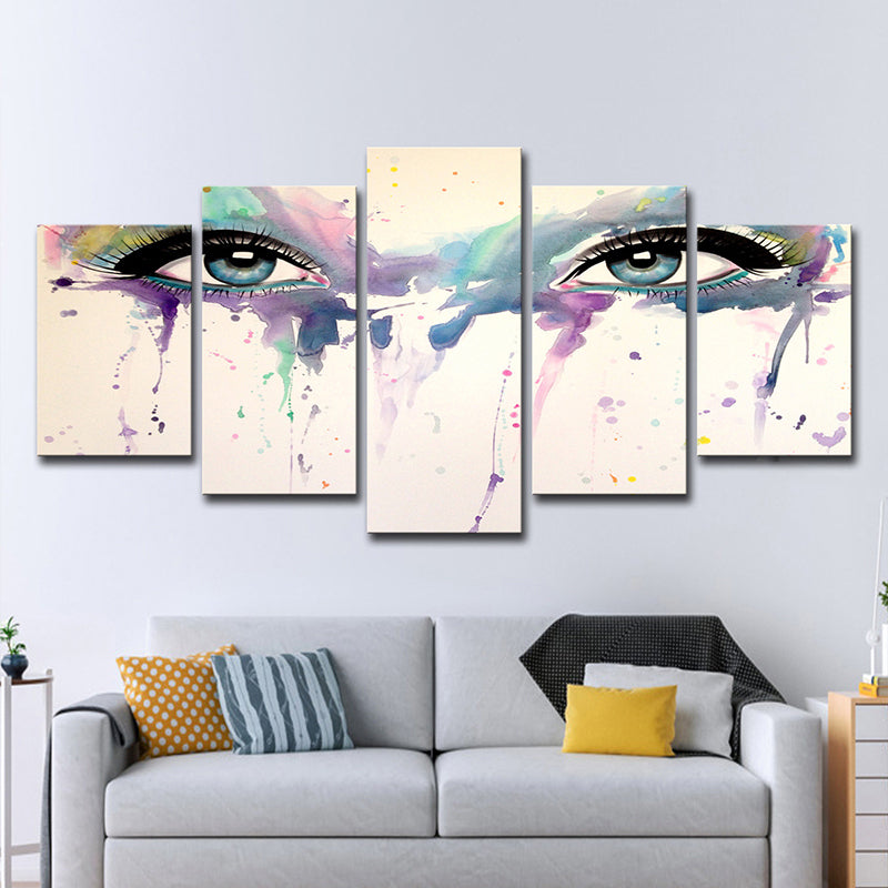 Frendorf | Dames Ogen Aquarel Canvas Print Moderne Multi-Stuk Meisjes Slaapkamer Wanddecoratie in Wit