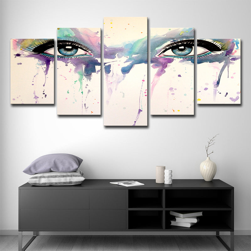 Frendorf | Dames Ogen Aquarel Canvas Print Moderne Multi-Stuk Meisjes Slaapkamer Wanddecoratie in Wit