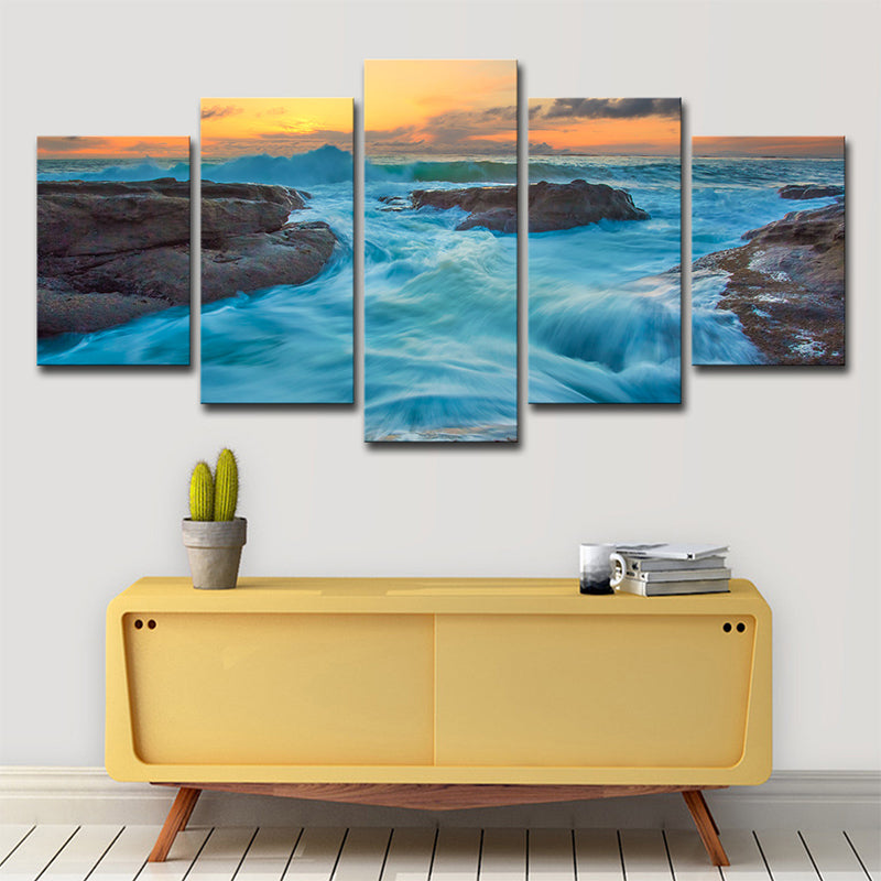 Seascapes Ocean Torrent Leinwanddruck Tropische Mehrteiliges Wandkunst Dekor in Blau