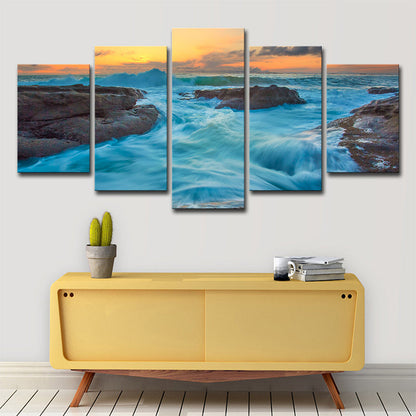 Seascapes Ocean Torrent Leinwanddruck Tropische Mehrteiliges Wandkunst Dekor in Blau
