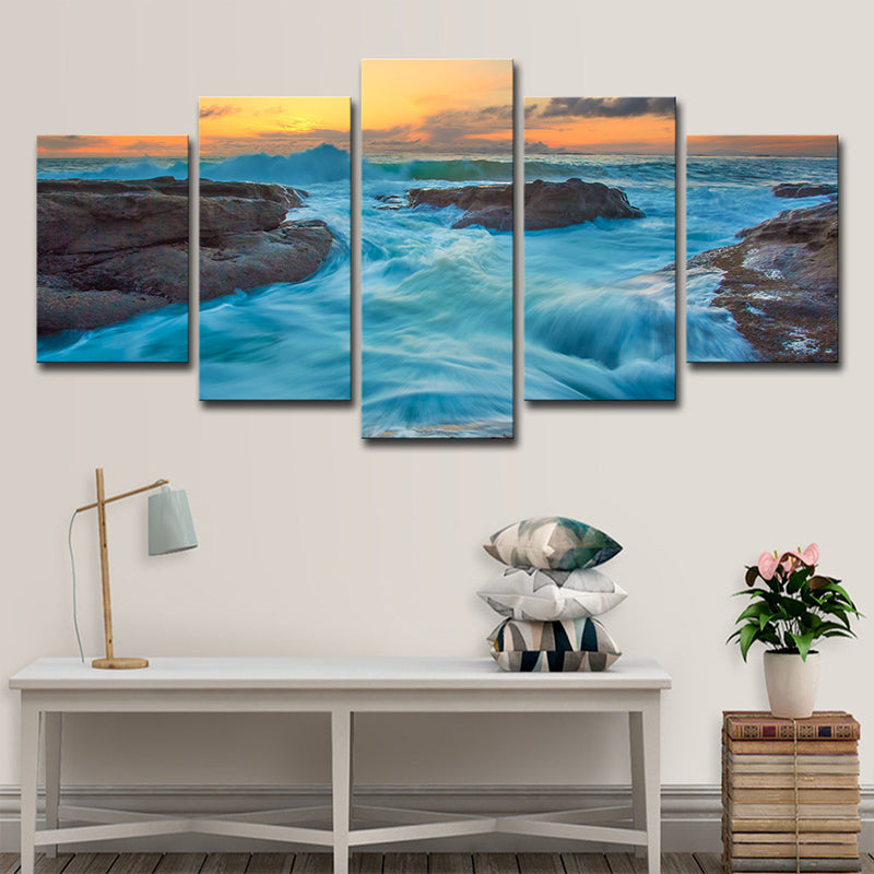 Seascapes Ocean Torrent Leinwanddruck Tropische Mehrteiliges Wandkunst Dekor in Blau