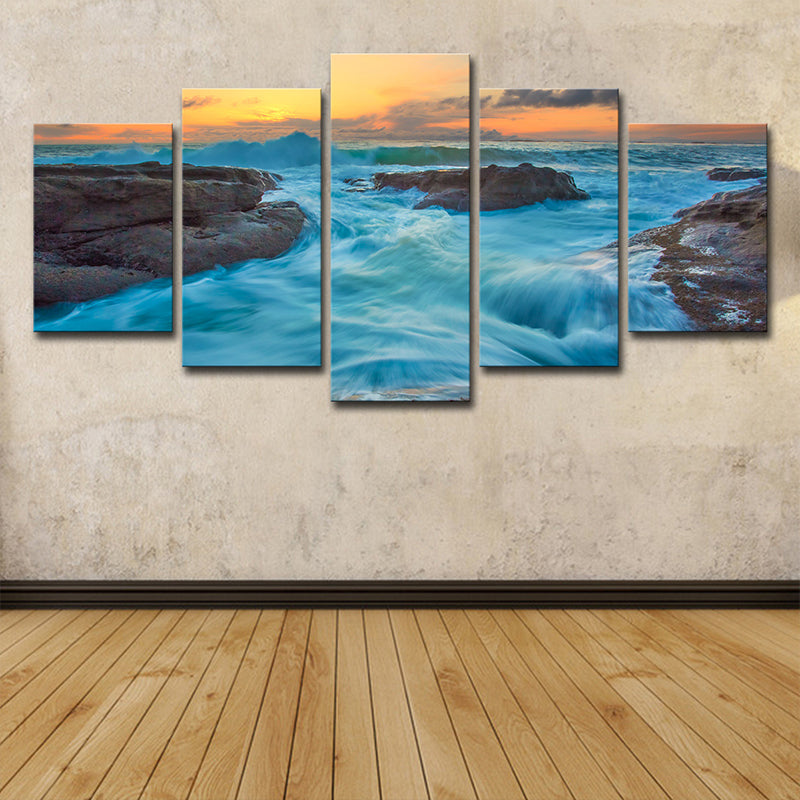 Seascapes Ocean Torrent Leinwanddruck Tropische Mehrteiliges Wandkunst Dekor in Blau