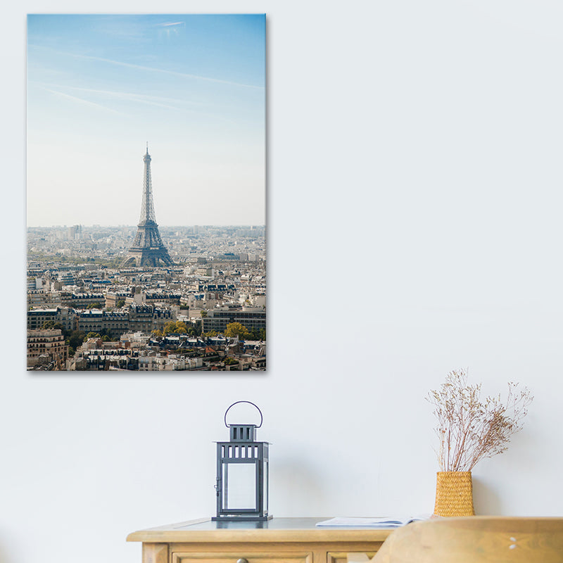 Frendorf | Blaue Paris Tower Leinwanddruck Texturiert Global Inspirierte Wandkunst für Wohninterieur