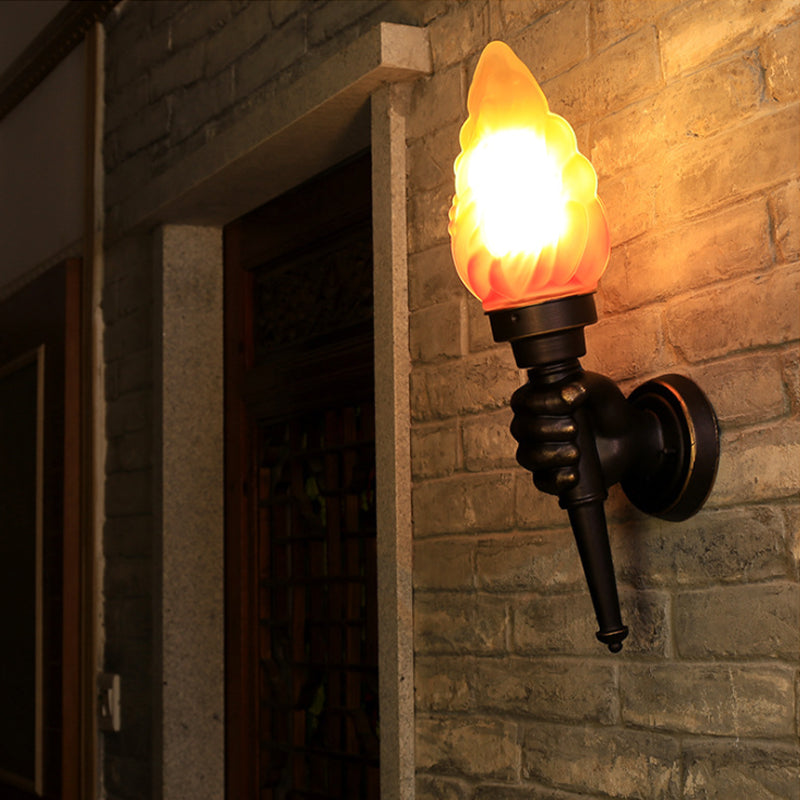 Frendorf | Wandmontage verlichting Torch Rustieke Glazen Kap 1 Licht Wandlamp Verlichting in Brons voor Hal