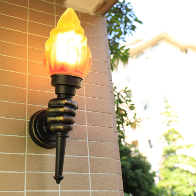 Frendorf | Wandmontage verlichting Torch Rustieke Glazen Kap 1 Licht Wandlamp Verlichting in Brons voor Hal