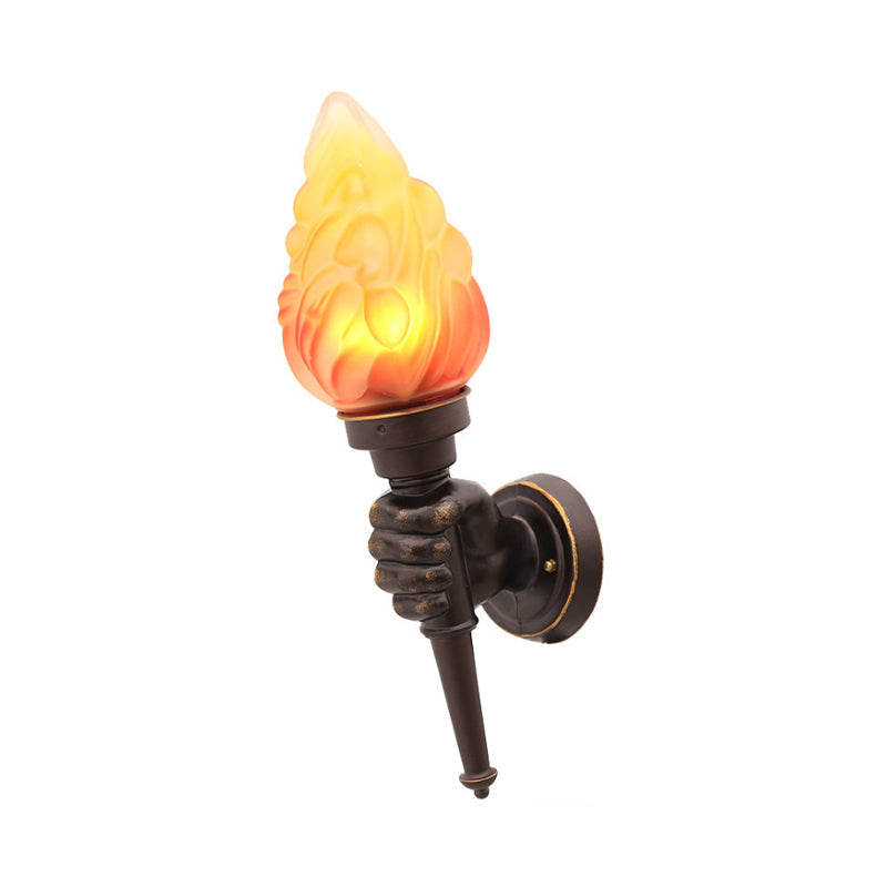 Frendorf | Wandmontage verlichting Torch Rustieke Glazen Kap 1 Licht Wandlamp Verlichting in Brons voor Hal