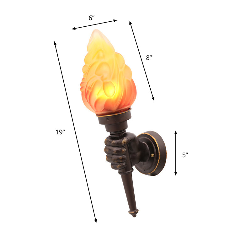 Frendorf | Wandmontage verlichting Torch Rustieke Glazen Kap 1 Licht Wandlamp Verlichting in Brons voor Hal