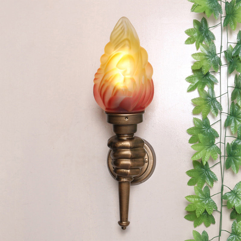 Frendorf | Wandmontage verlichting Torch Rustieke Glazen Kap 1 Licht Wandlamp Verlichting in Brons voor Hal