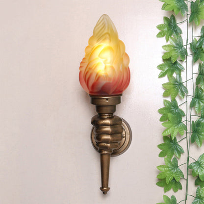Frendorf | Wandmontage verlichting Torch Rustieke Glazen Kap 1 Licht Wandlamp Verlichting in Brons voor Hal