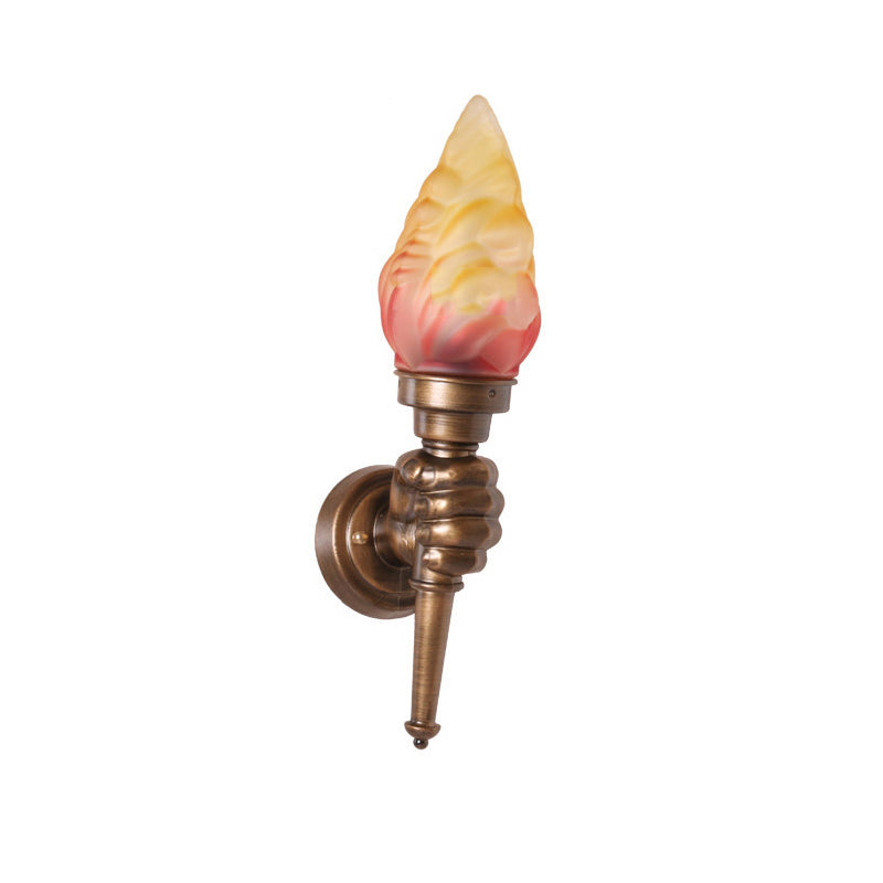 Frendorf | Wandmontage verlichting Torch Rustieke Glazen Kap 1 Licht Wandlamp Verlichting in Brons voor Hal