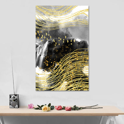 Frendorf | Berglandschaft Wandkunst Set Glam Einzigartige Landschaft Leinwanddruck in Gold für Flur