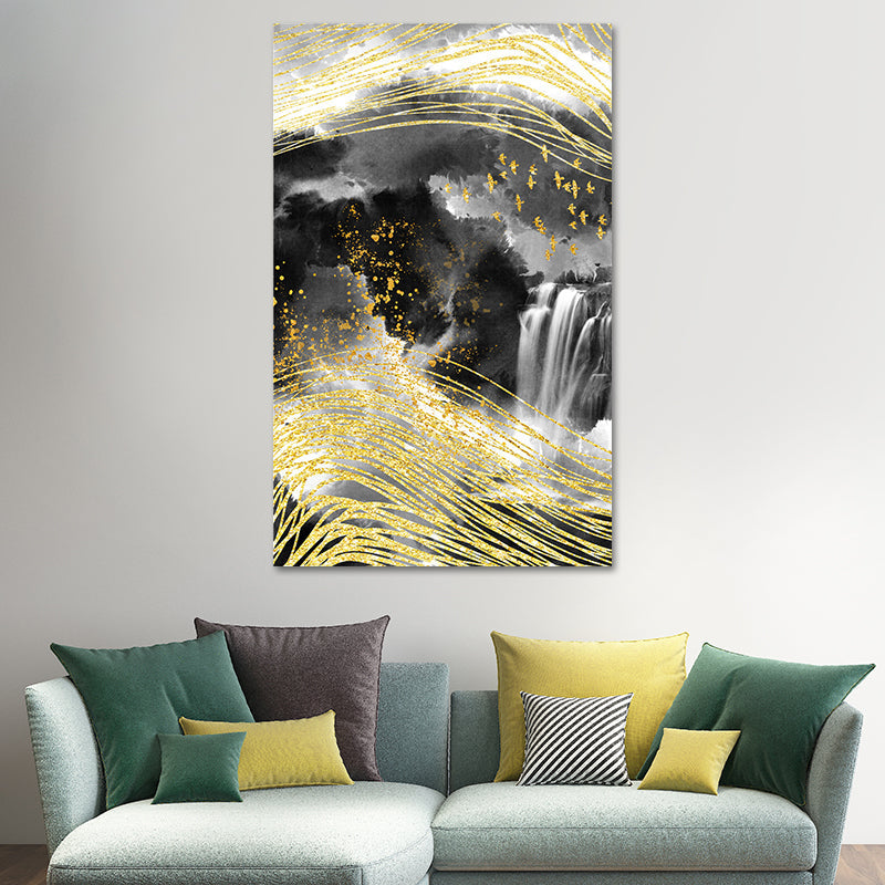 Frendorf | Berglandschaft Wandkunst Set Glam Einzigartige Landschaft Leinwanddruck in Gold für Flur