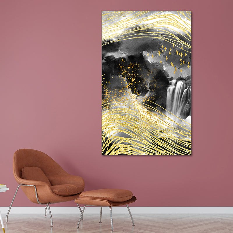 Frendorf | Berglandschaft Wandkunst Set Glam Einzigartige Landschaft Leinwanddruck in Gold für Flur