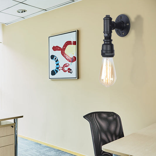 Frendorf | 1 Kopf Wandleuchte Industrielle Freiliegende Glühbirne Metallic Wandmontage Lampe mit Rohr in Schwarz für Flur