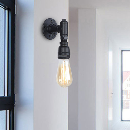 Frendorf | 1 Kopf Wandleuchte Industrielle Freiliegende Glühbirne Metallic Wandmontage Lampe mit Rohr in Schwarz für Flur