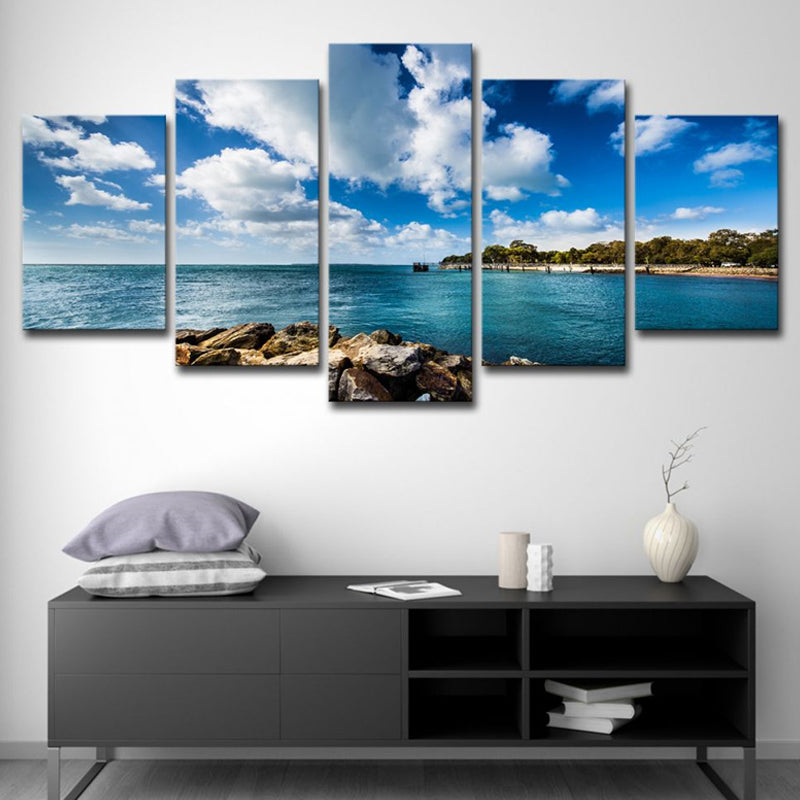 Frendorf | Brook Island Ocean Wandkunst Modernisme Multi-Stuk Canvas Print in Hemelsblauw voor Eetkamer