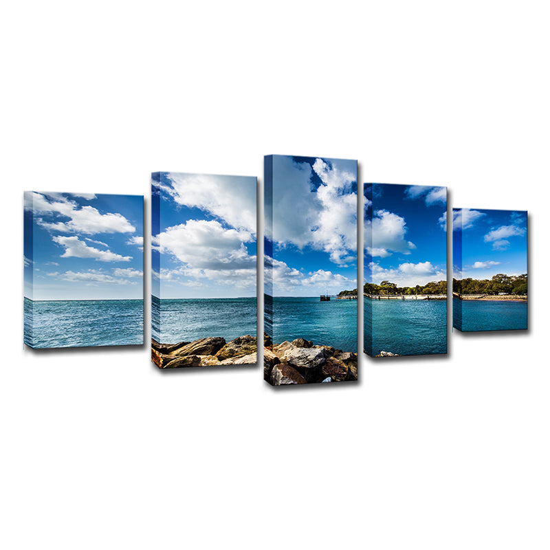 Frendorf | Brook Island Ocean Wandkunst Modernisme Multi-Stuk Canvas Print in Hemelsblauw voor Eetkamer