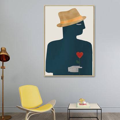 Leinwandtextur Gemälde Nordischer Gentleman Halter Ein Herzförmige Blume Wandkunst