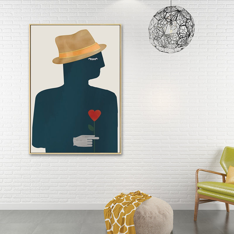 Leinwandtextur Gemälde Nordischer Gentleman Halter Ein Herzförmige Blume Wandkunst