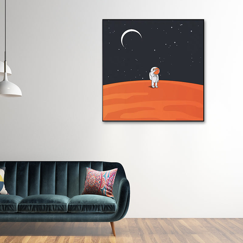 Mondlandung Astronaut Wanddekoration Kinderkunst Texturiertes Leinwanddruck für Schlafzimmer