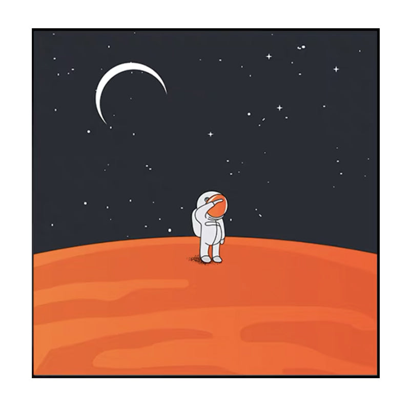 Mondlandung Astronaut Wanddekoration Kinderkunst Texturiertes Leinwanddruck für Schlafzimmer