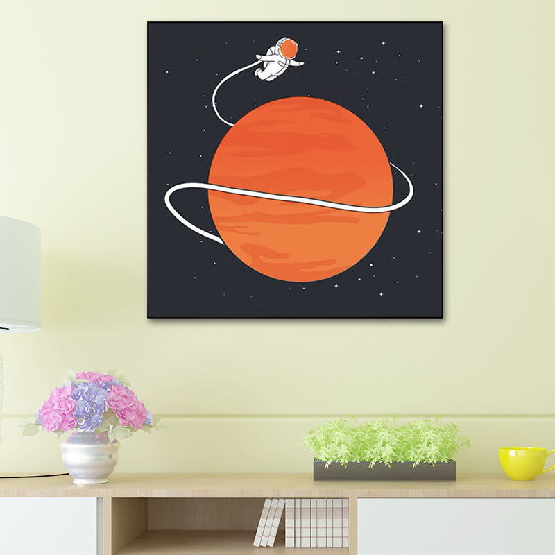 Mondlandung Astronaut Wanddekoration Kinderkunst Texturiertes Leinwanddruck für Schlafzimmer