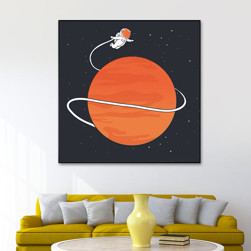 Mondlandung Astronaut Wanddekoration Kinderkunst Texturiertes Leinwanddruck für Schlafzimmer