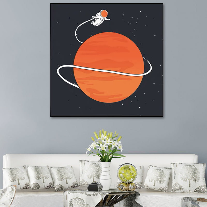 Mondlandung Astronaut Wanddekoration Kinderkunst Texturiertes Leinwanddruck für Schlafzimmer