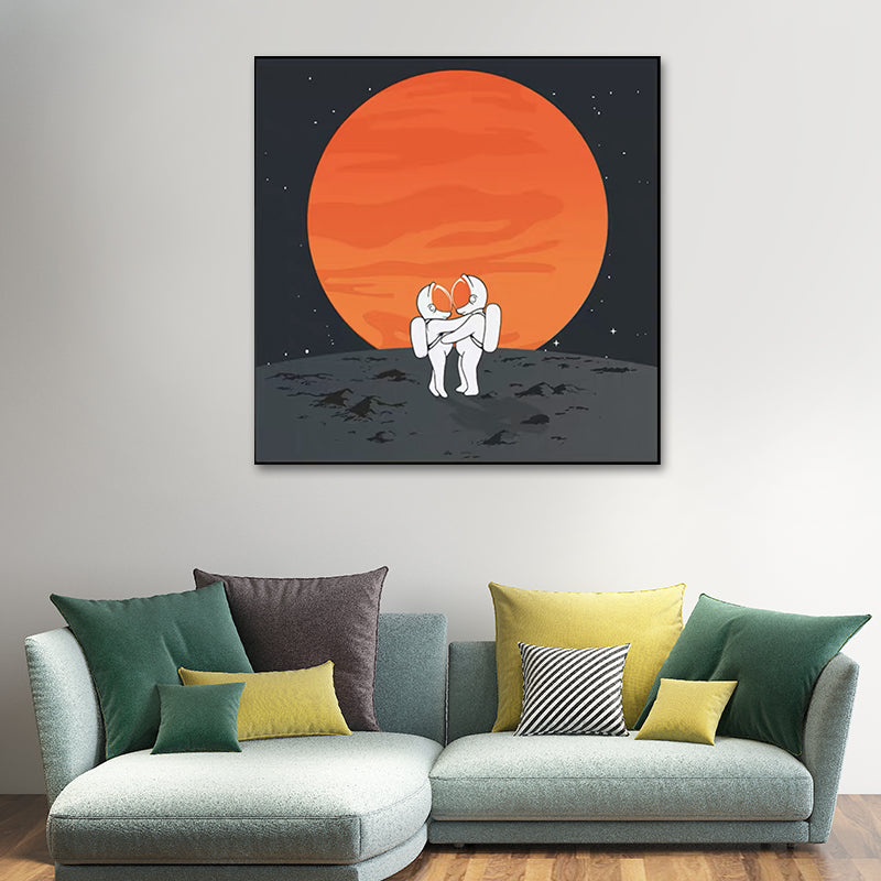 Mondlandung Astronaut Wanddekoration Kinderkunst Texturiertes Leinwanddruck für Schlafzimmer