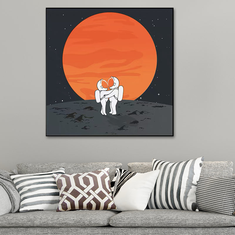 Mondlandung Astronaut Wanddekoration Kinderkunst Texturiertes Leinwanddruck für Schlafzimmer