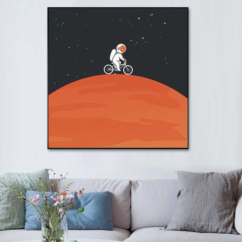 Mondlandung Astronaut Wanddekoration Kinderkunst Texturiertes Leinwanddruck für Schlafzimmer