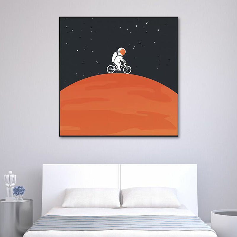Mondlandung Astronaut Wanddekoration Kinderkunst Texturiertes Leinwanddruck für Schlafzimmer