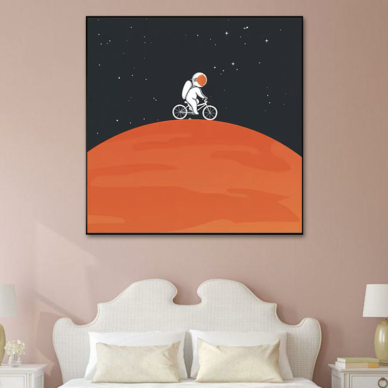 Mondlandung Astronaut Wanddekoration Kinderkunst Texturiertes Leinwanddruck für Schlafzimmer
