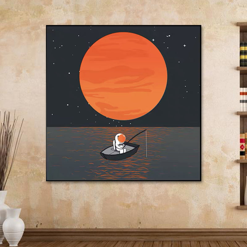 Mondlandung Astronaut Wanddekoration Kinderkunst Texturiertes Leinwanddruck für Schlafzimmer