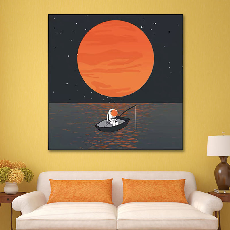 Mondlandung Astronaut Wanddekoration Kinderkunst Texturiertes Leinwanddruck für Schlafzimmer