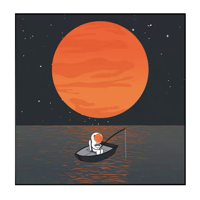 Mondlandung Astronaut Wanddekoration Kinderkunst Texturiertes Leinwanddruck für Schlafzimmer
