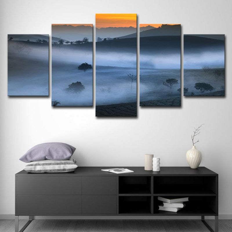 Frendorf | Blauwe Mistige Land Wanddecor Scenografie Modernisme Multi-Stuk Canvas Kunst voor Eetkamer