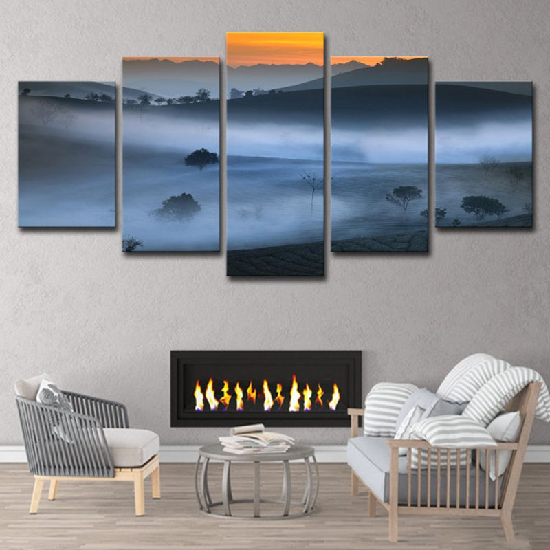Frendorf | Blauwe Mistige Land Wanddecor Scenografie Modernisme Multi-Stuk Canvas Kunst voor Eetkamer
